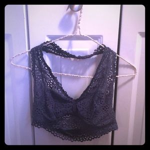 Blue Honeycomb Halter Bralette - L